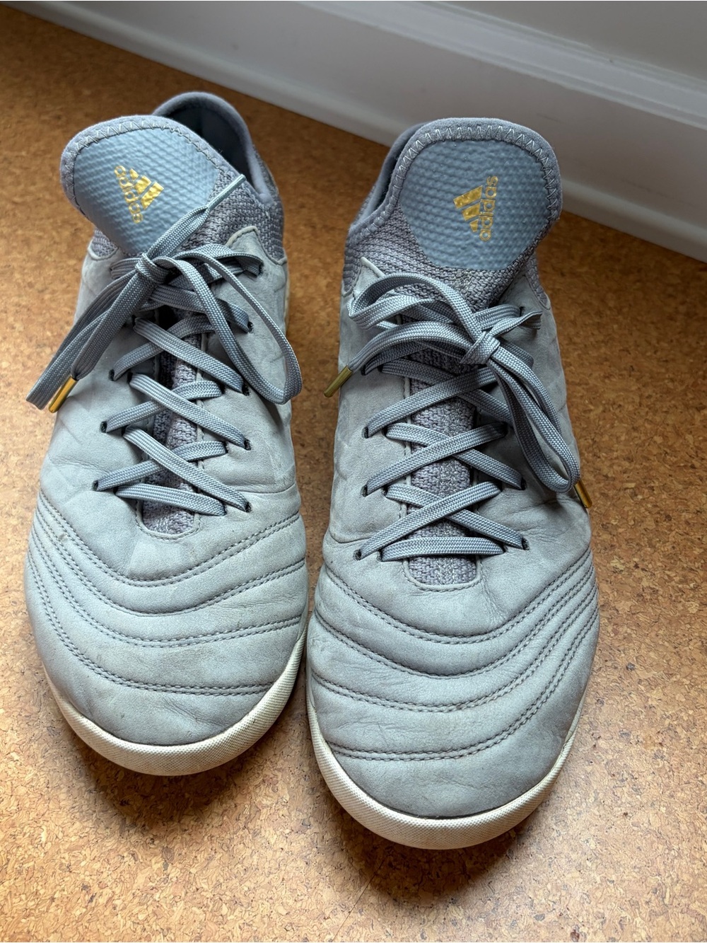 adidas Men’s Copa Gray Athletic Indoor Shoes with Gold Logo